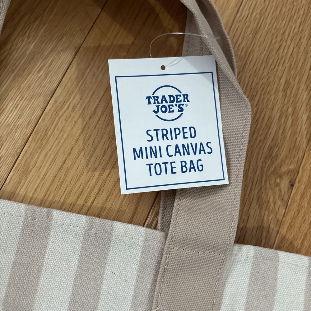 Trader Joe’s 2026 Striped Mini Pastel Canvas Tote Bag Desert Sand READY TO SHIP - Picture 5 of 6